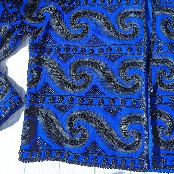 Niteline Della Roufogali Vintage Silk Beaded Semi Sheer Jacket Size Medium - Picture 14 of 14